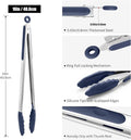 Tongs, 17.2-Inch Navy Blue Stainless Steel with 600°F Silicone Tips