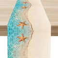 Summer Ocean Starfish Table Runner, Tropical Coastal Blue Sandy Clear Sea Water by Unknown