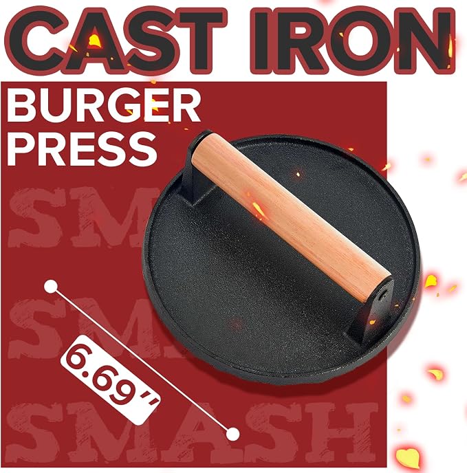 Smash Burger Press kit, Heavy-Duty Cast Iron Round Grill Bacon Press - Image 2