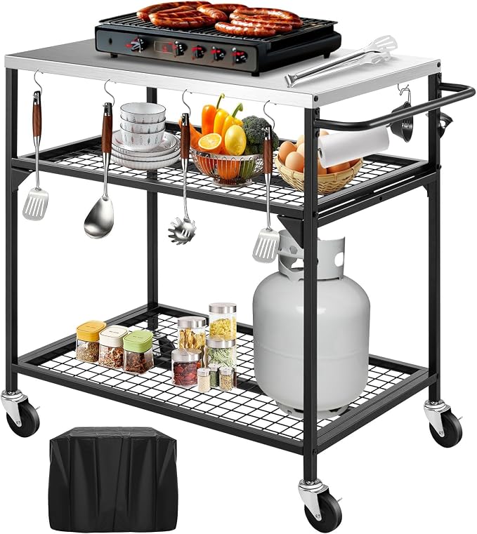 3-Shelf Outdoor Grill Table, Pizza Oven Tables by LoJok