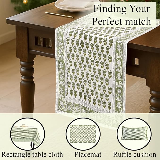 CPC Cotton Table Runner 16x106 inch Block Printed Long Fall Table Runner - Image 7
