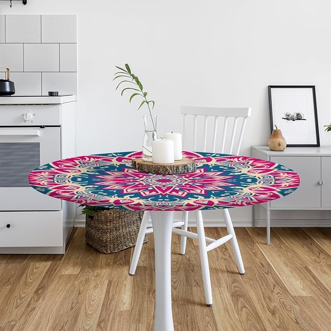 Beautiful Flower Mandala Round Table Cloth Cover, Elastic Edge Waterproof - Image 6