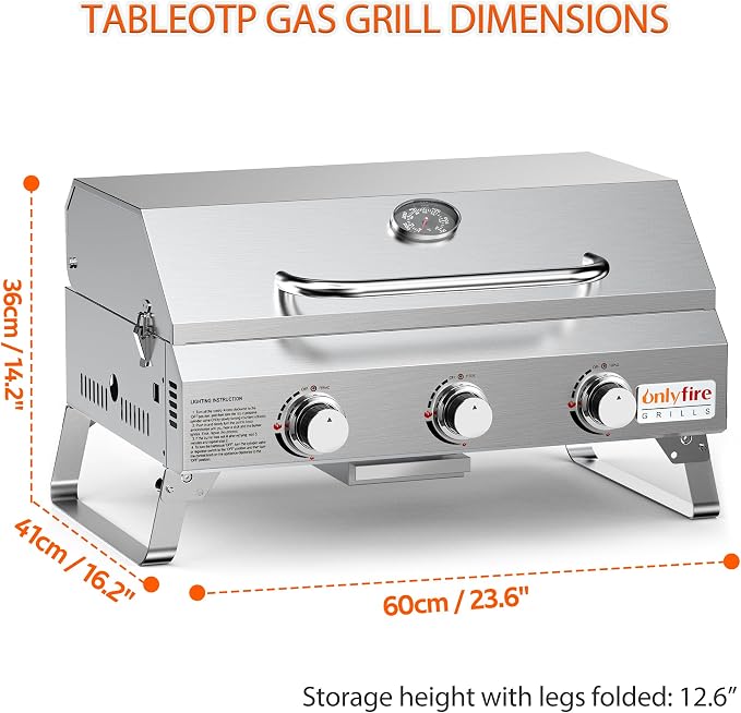 Tabletop Gas Grill 3 Burners, Portable Propane BBQ Grill - Image 2