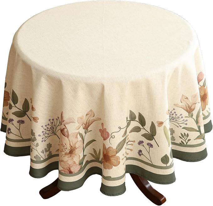Designer Vintage French Small Round Tablecloth, Linen Shabby Chic Floral by bilingaier