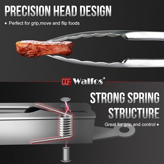Tongs 2-Pack, 12-Inch Stainless Steel with Locking Pull-Ring