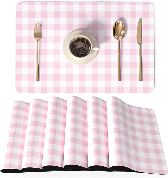 QIYI Placemats Set of 6, 12x18 Inch Faux Leather Place Mats by QIYI