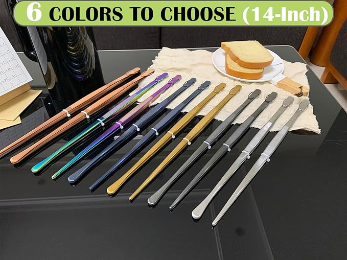 Tongs, 2 Pack 14-Inch Stainless Steel Gold Long Kitchen Tongs
