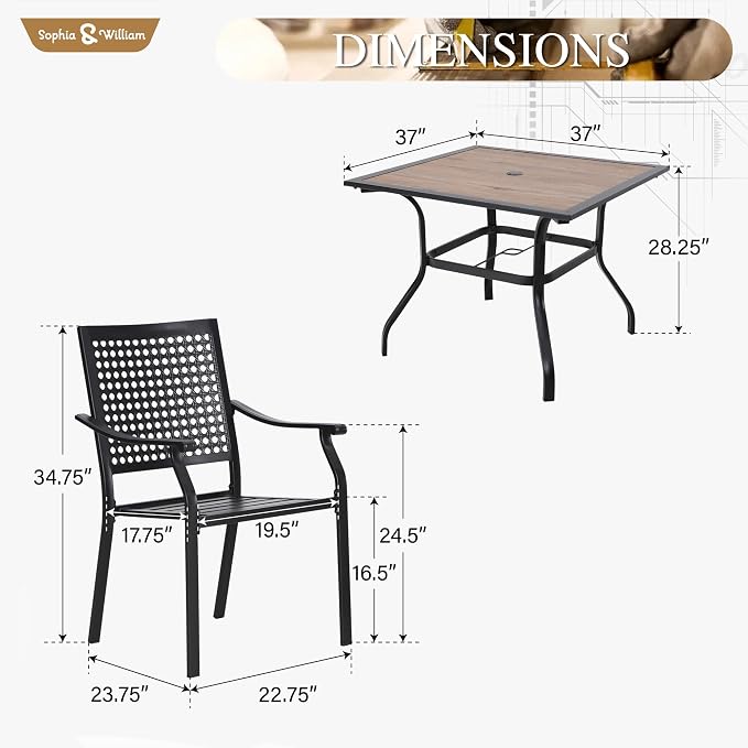 Sophia & William Patio Table and Chairs Set, Outdoor Dining Set - Image 6