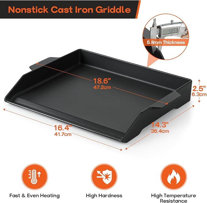 Onlyfire Universal Cast Iron Cooking Griddle, Nonstick Coating Griddle Flat Top - Image 2