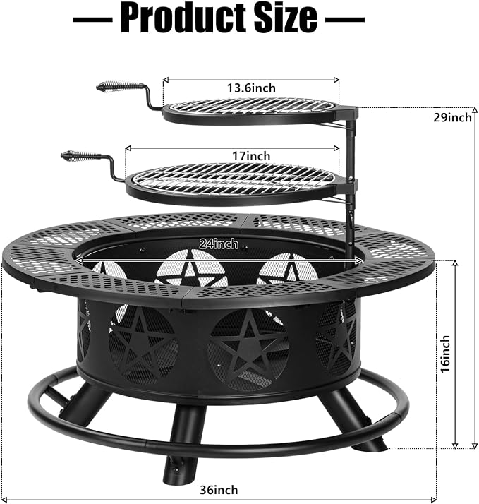 36 Inch Fire Pit with 2 Grills, Wood Burning Fire Pits - Image 7