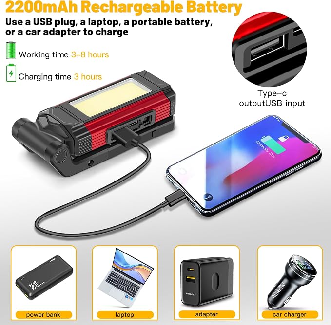 YiaMia Rechargeable LED Magnetic Work Light 2 Pack, Portable Tool Gifts - Image 6