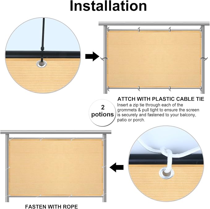 Eden's Decor Balcony Privacy Screen Beige 4'x 36' Cover Mesh Windscreen - Image 2