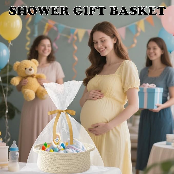 Gift Basket with Gift Bag and Ribbons, Small Rope Woven Shelf Storage, Baskets - Image 6