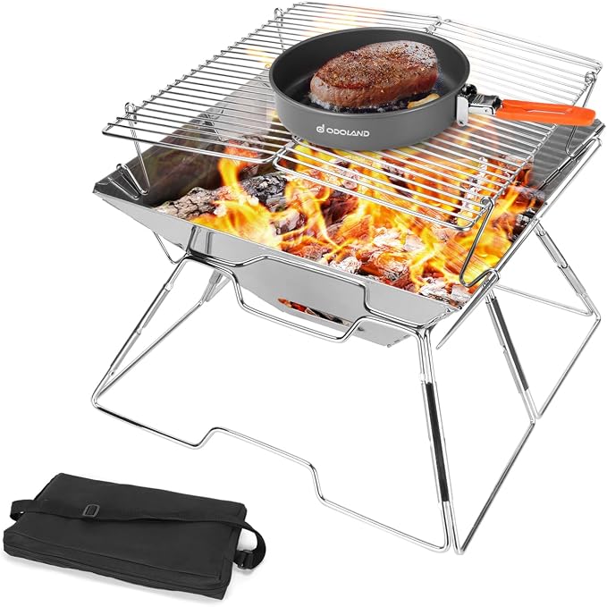 Odoland Folding Campfire Grill, 304 Stainless Steel Grate Barbeque Grill by Odoland