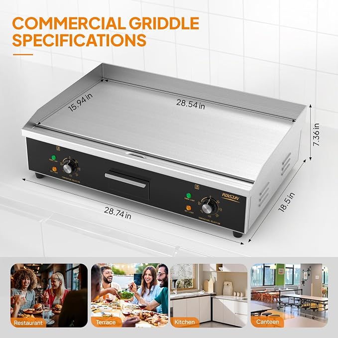 ROVSUN 30" Electric Countertop Flat Top Griddle, 3000W Electric Griddle - Image 6