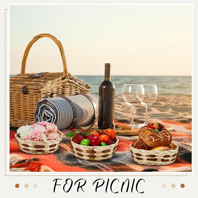 Sintuff 24 Pcs Small Woven Basket Round Bamboo Gift Baskets 6. 5 x 2 Inches - Image 7