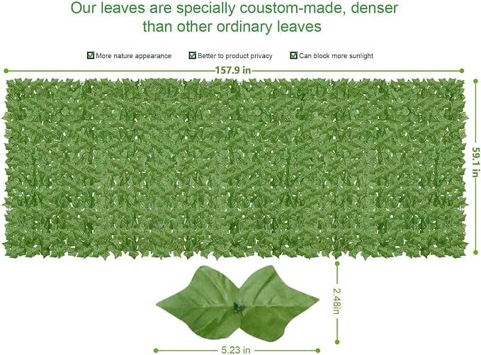 Artificial Ivy Privacy Fence Wall Screen, 160x60 in UV-Anti Faux Greenery - Image 3