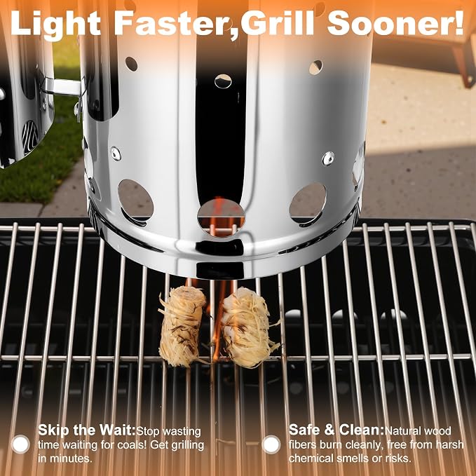 Charcoal Chimney Starter, BBQ Grill Quick Rapid Fire Starter Chimney - Image 7