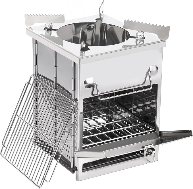 REDCAMP Wood Burning Folding Camp Stove Stainless Steel Grill and Pot Stand by REDCAMP