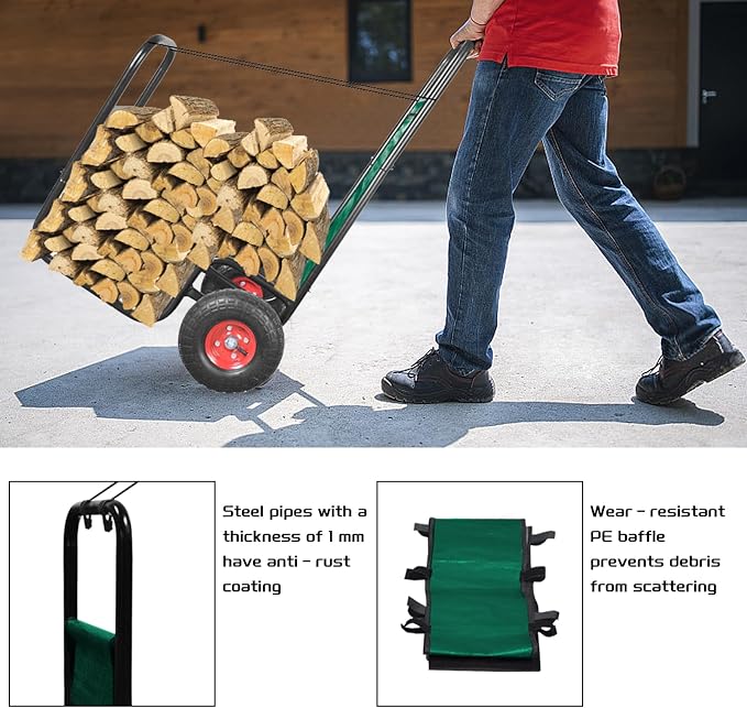 Firewood Cart with Pneumatic Wheel: 44 X 27 X 20 in Heavy Duty 220 lbs Load - Image 4