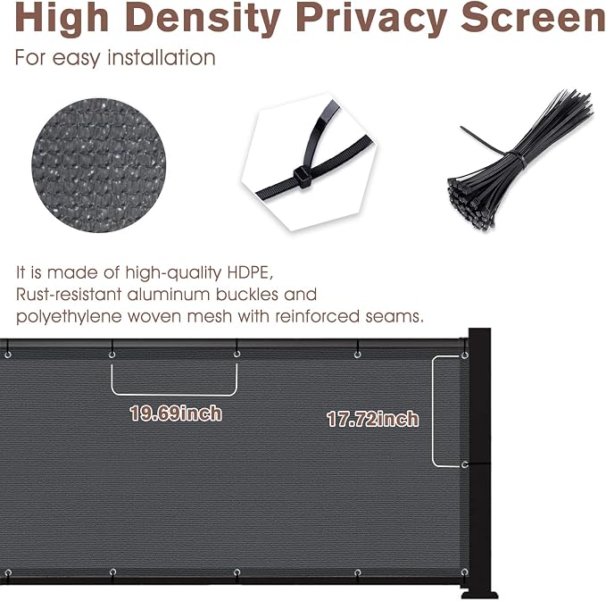 Sunny Guard Customized 3.3'x25' Drak Grey Balcony Privacy Screen, 180 GSM - Image 4
