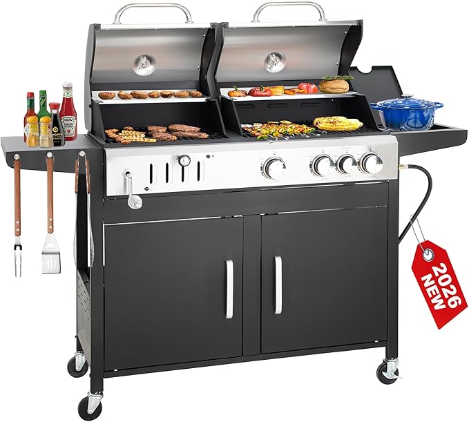 3 Burner Propane Gas and Charcoal Grill Combo by GREENPARTY