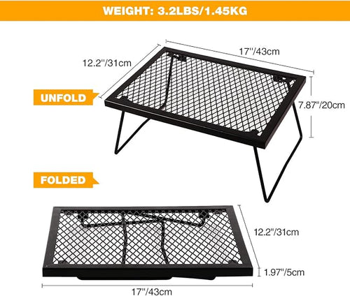 17" Folding Campfire Grill Grate, Portable Heavy Duty Steel Over Fire Camp Grill - Image 2
