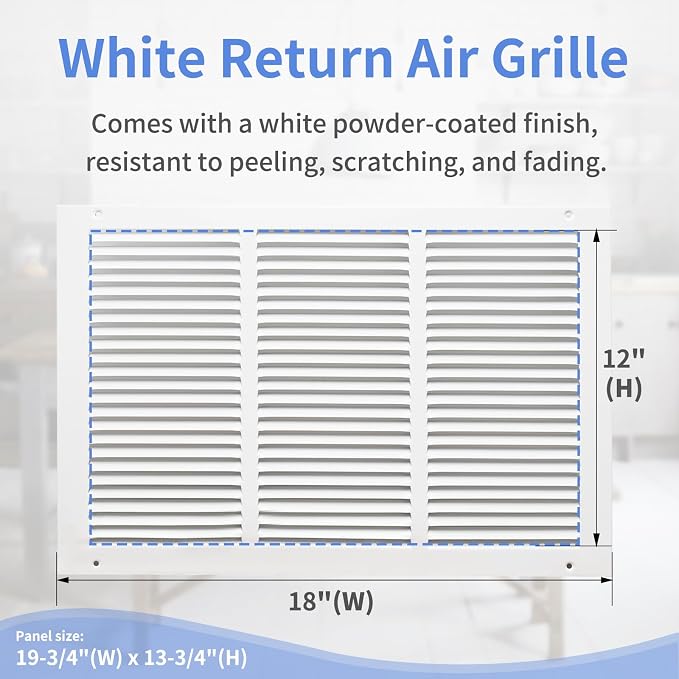 18"W x 12"H Steel Return Air Grille, Air Return Vent Cover - Image 3