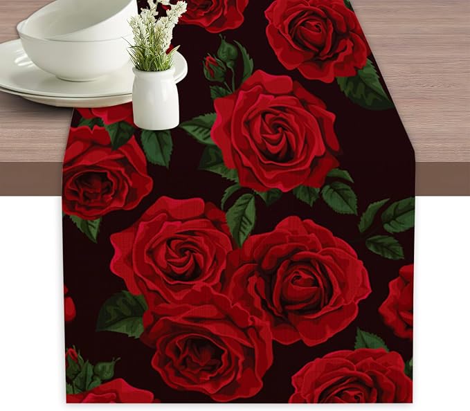 Table Runner Red Roses Table Runners Summer Seasonal Kitchen Dinning Decor by Elightvap