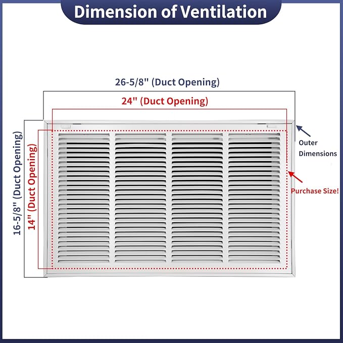 24"W x 14"H Steel Return Air Filter Grille - Image 2