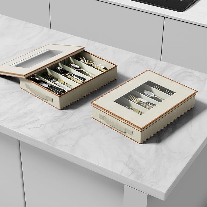 Aokeyee 2 Pack Silverware Storage Box, Sturdy Flatware & Utensil Storage Case - Image 7