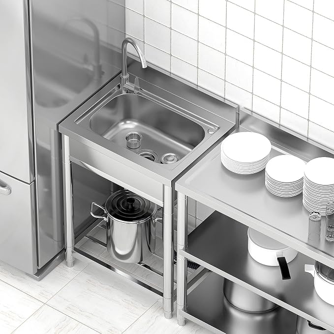 Free Standing Stainless-Steel Single Bowl Commercial Restaurant Kitchen Sink - Image 3