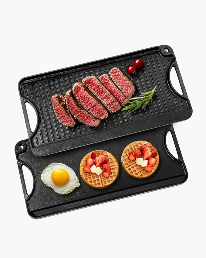 VEVOR Reversible Grill/Griddle, 20x10 inch Pre-Seasoned Cast Iron Griddle by VEVOR