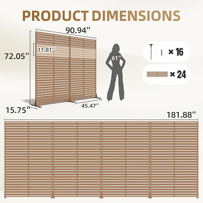 Privacy Fence Screen with Stand 6 Panel 72" H×47" W HDPE Decorative Panels with - Image 5