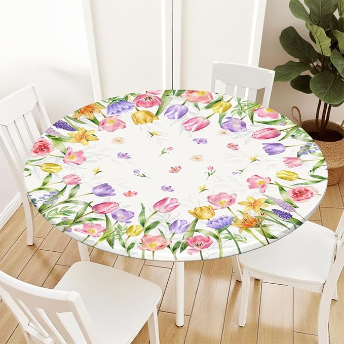 Spring Summer Easter Round Fitted Tablecloth - Image 2
