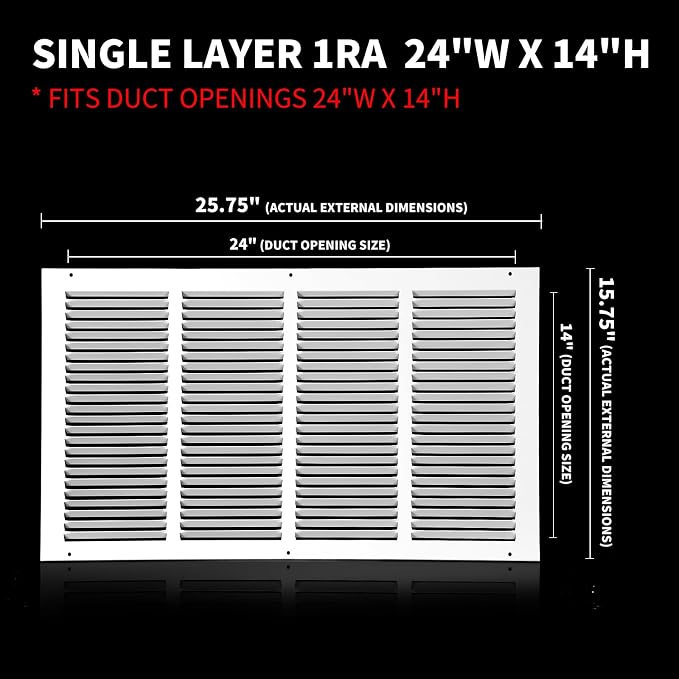 24x14 Return Air Grille, Air Return Vent Cover, Flat Vent Cover, Rejillas De - Image 3