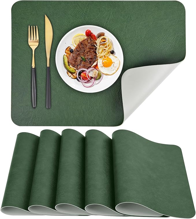 Faux Leather Placemats Set of 6 Table Mats Heat Resistant Reversible Place Mats by APLKER