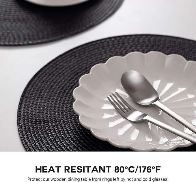 Round Placemats Set of 4 Plastic Woven Placemats Washable Wipeable Table Mats - Image 4