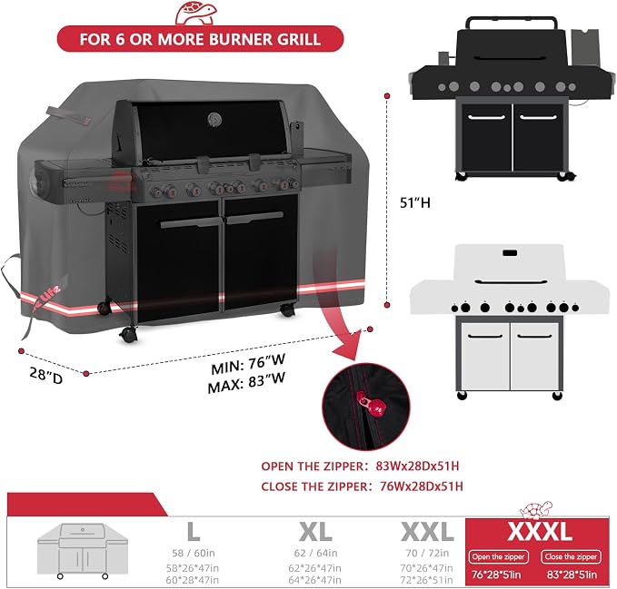 Turtle Life BBQ Grill Cover, 76-83 Inch Adjustable Heavy Duty Waterproof 6 or - Image 2