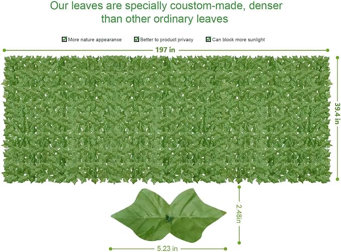Artificial Ivy Privacy Fence Wall Screen, 200x40 in UV-Anti Faux Greenery - Image 3