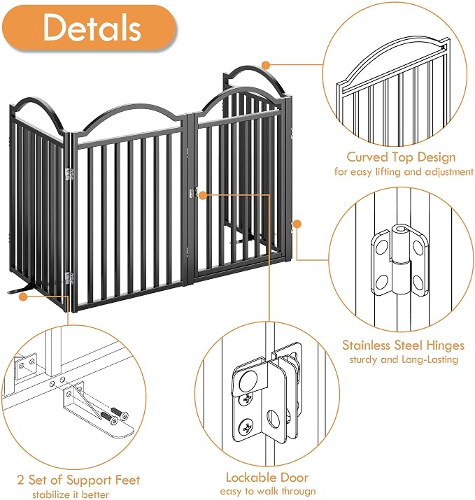 UDD Metal Folding Dog Gate Indoor 96" Extra Wide, Freestanding No Drilling Pet - Image 6