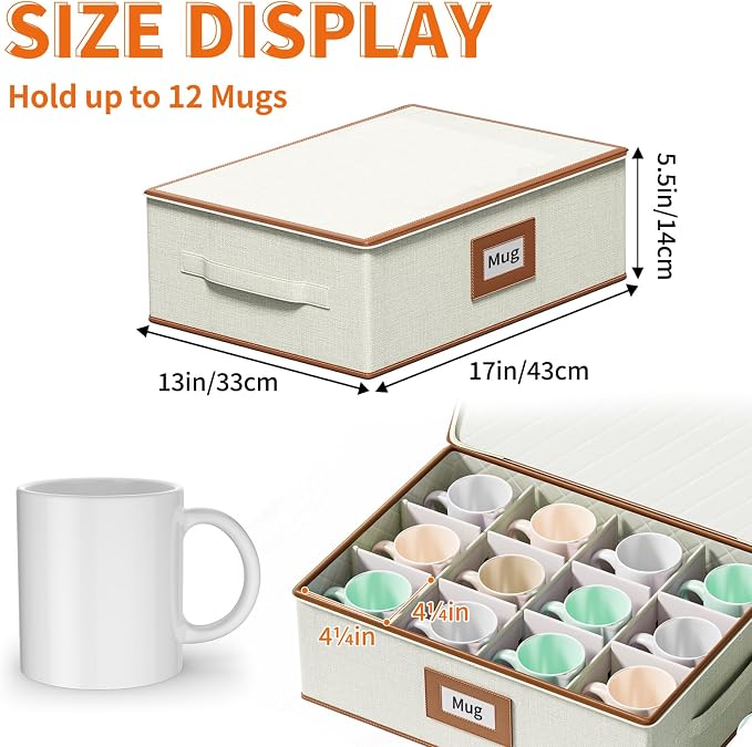 Aokeyee 2-Pack Cup and Mug Storage Box, Hard Shell China Storage Containers - Image 2