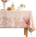 Linen Rectangle Tablecloth, French Vintage Pink Floral Pattern Wrinkle Free by bilingaier