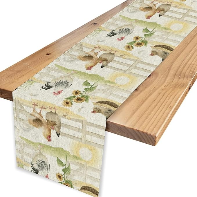 Farmhouse Rooster Table Runner, Sunflower Rooster Retro Farmhouse Sun Country - Image 4