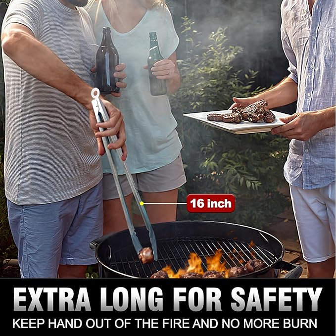 Stainless Steel Grilling Tongs, Set of 2 in 12 and 16 Inch