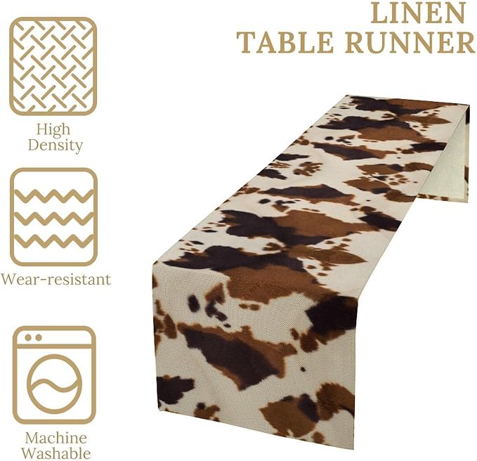 Cowhide Print Table Runner, Western Farm Animal Fur Wildlife Rustic Table Runner - Image 6