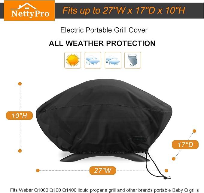 NettyPro Grill Cover for Small Q Series, Waterproof Heavy Duty UV Resistant - Image 6