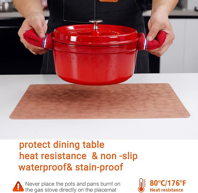 Vinyl Placemats Set of 8 Heat Resistant Easy Clean Non-Slip Place Mats - Image 4