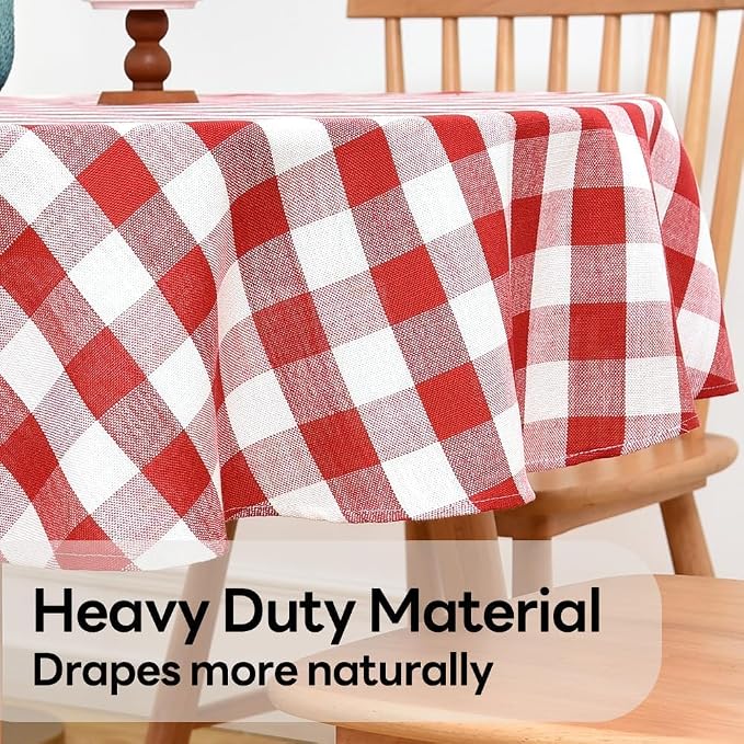 Gingham Table Cloth for Round Tables red Checkered Plaid Tablecloth Heavy Duty - Image 5