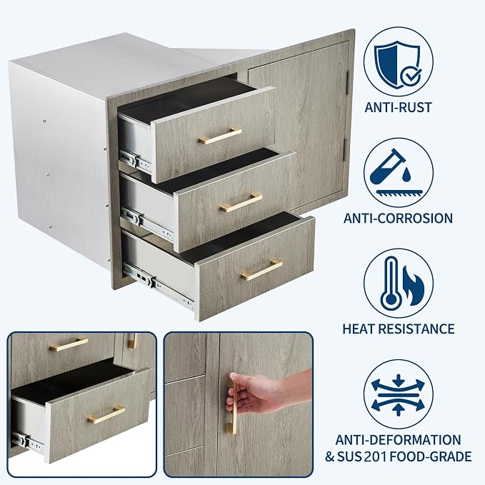 Stainless Steel Outdoor Kitchen Door Drawer Combo 38.2" W x 20.5" H x 22.6" D - Image 6